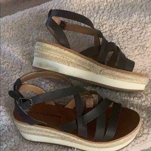 Lucky Brand wedge strapped black sandals